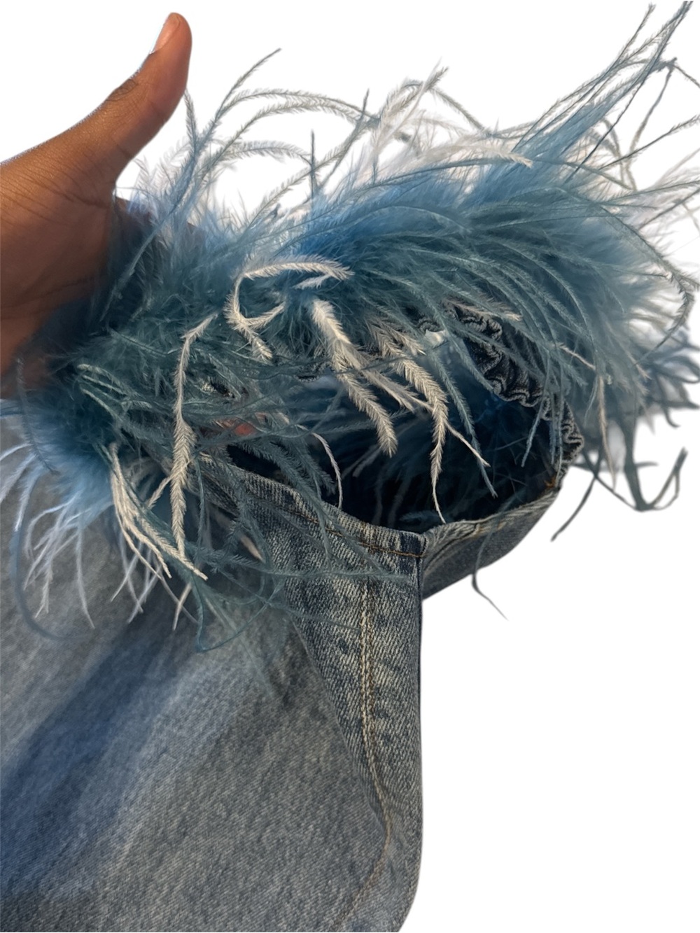 Maison Femalien  Feather-Trim Denim Dress - Picture 4 of 6